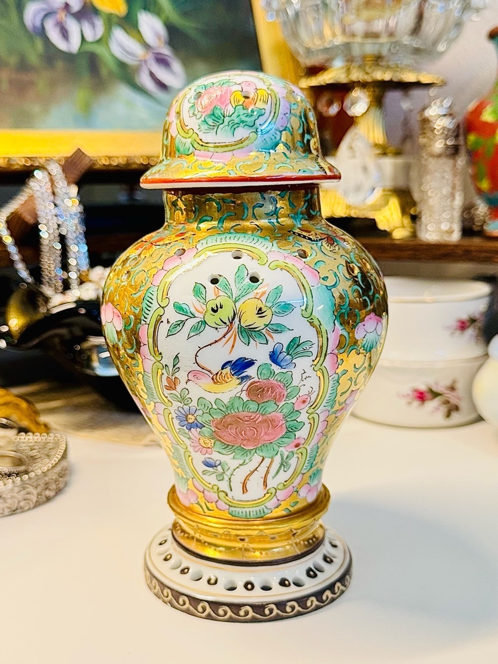 Antique German Porcelain “Aeroza” Lidded Potpourri Jar DRGM Marked 7.5”